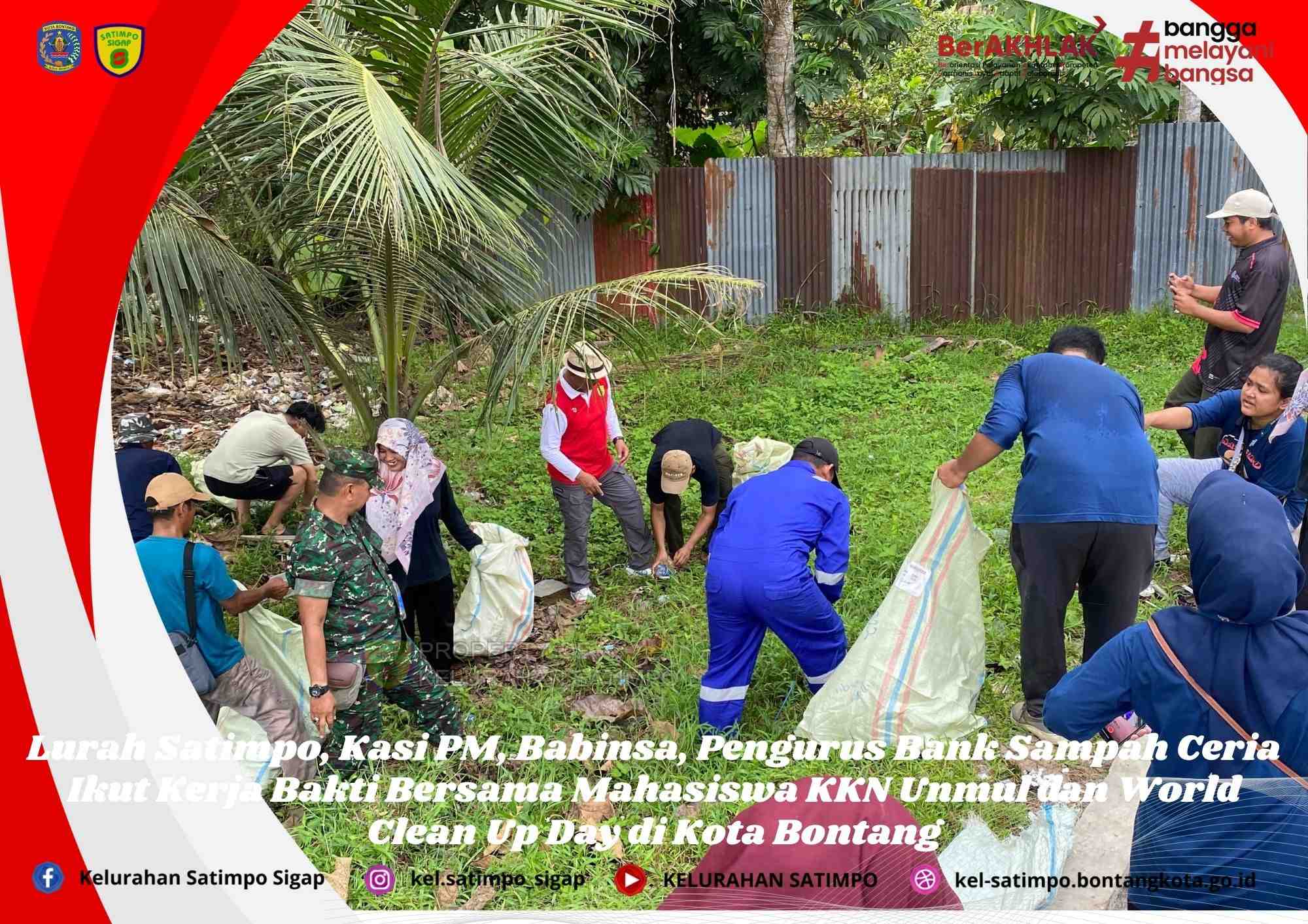 LURAH SATIMPO IKUT KERJA BAKTI BERSAMA MAHASISWA KKN UNMUL DAN  WORLD CLEAN UP DAY KOTA BONTANG